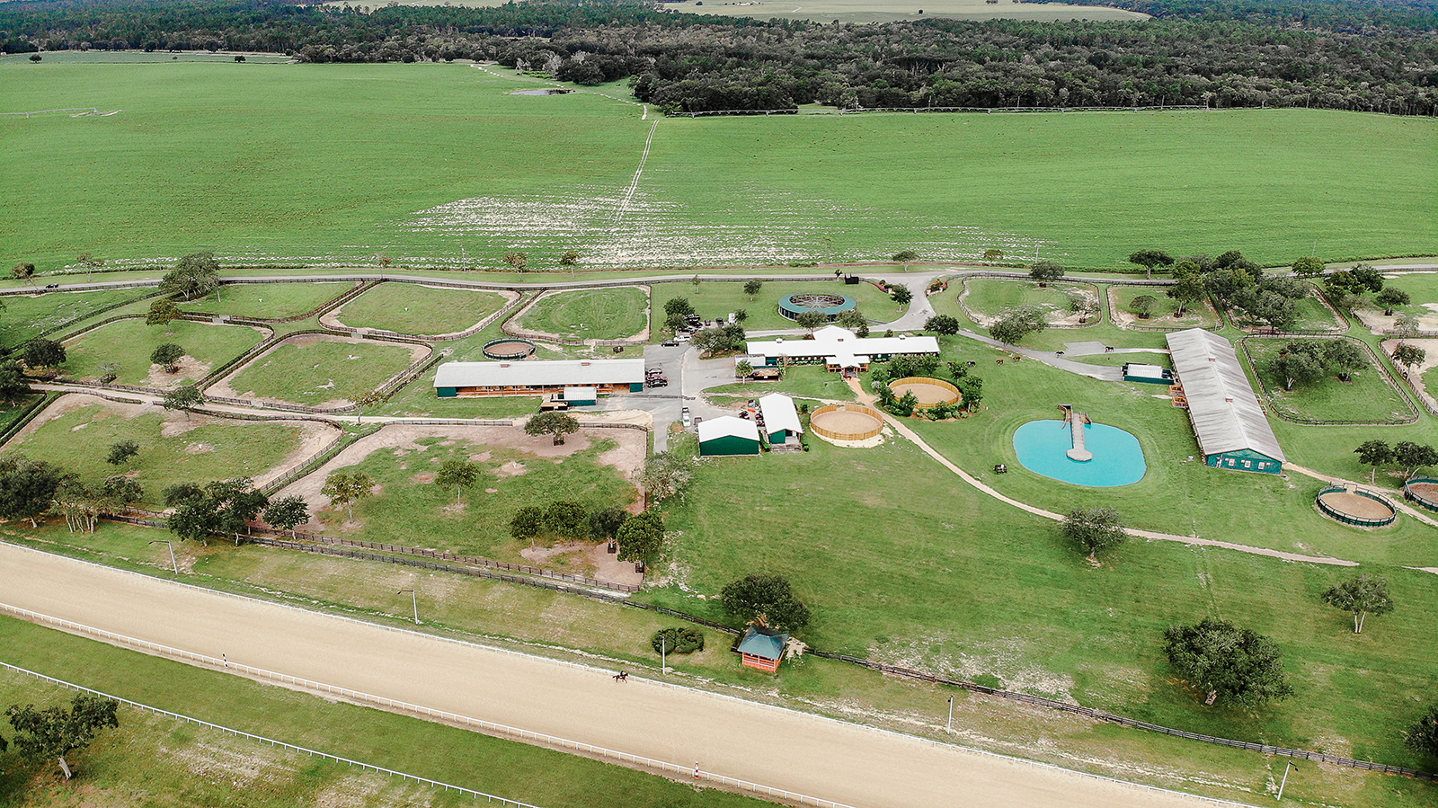 aerial view of barns and training amenities at oak ridge training center