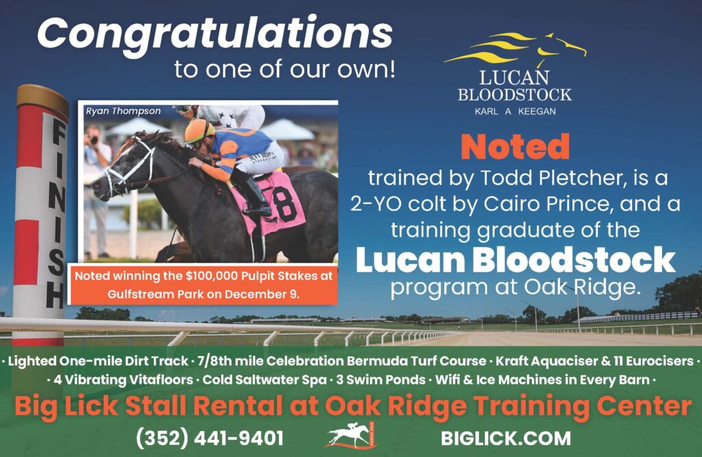 Noted graduate of the Lucan Bloodstock program at oak ridge training center